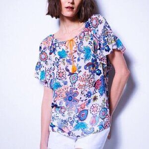 Milly Design Nation Floral Top Sheer S